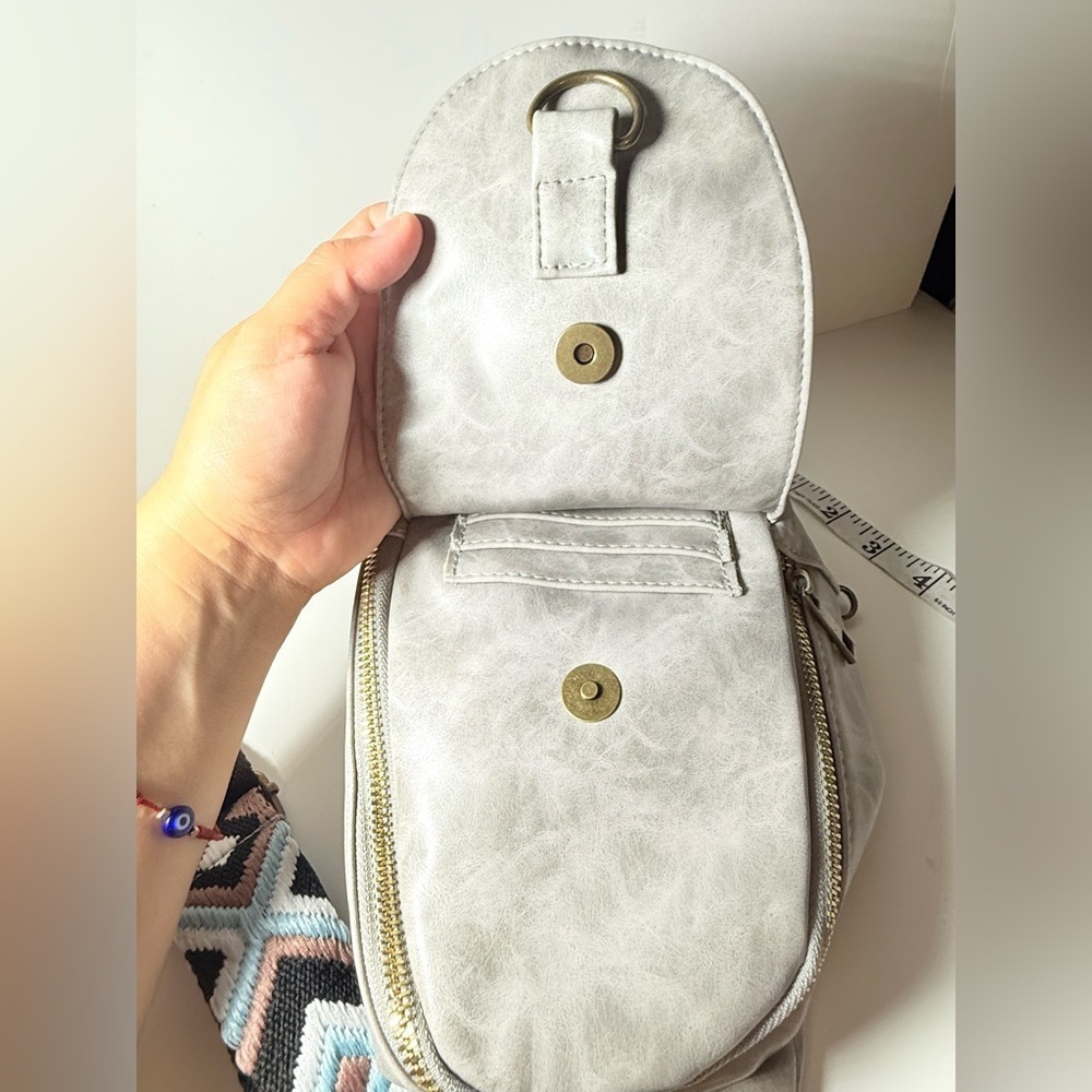 Gray Crossbody Bag with Patterned Strap - Picture 7 of 8